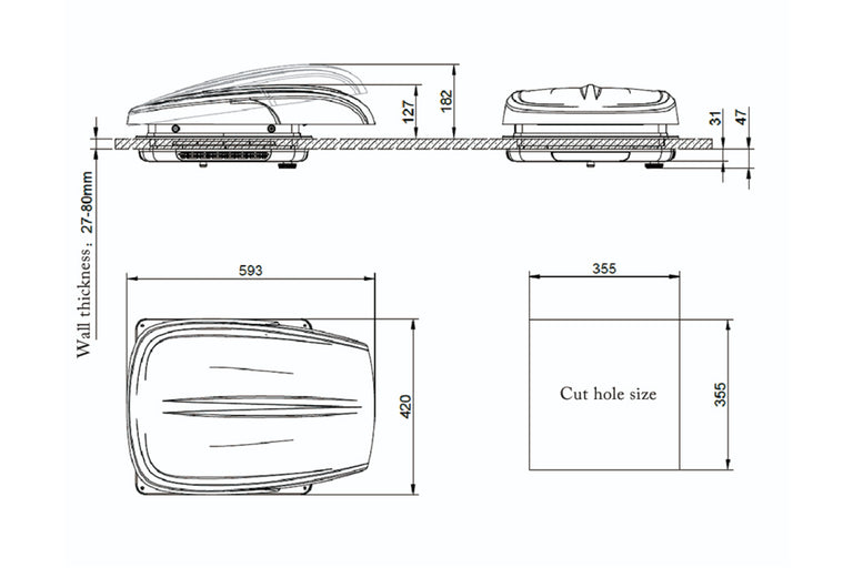 Caravan Roof Fan | SJRV AirPlus Fan | 355 x 355 Cutout | Premium Fan with Remote Control