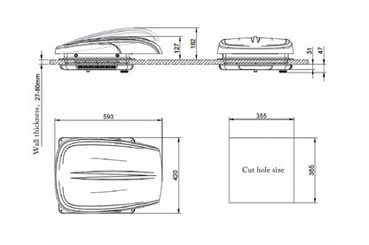 Caravan Roof Fan | SJRV AirPlus Fan | 355 x 355 Cutout | Premium Fan with Remote Control