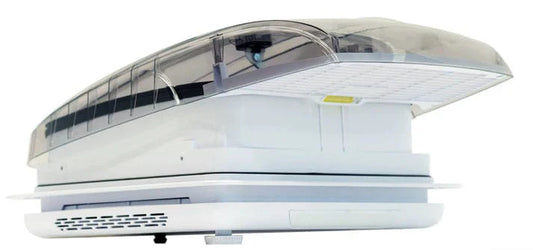 Caravan Roof Fan SJRV Plus in white, featuring a sleek design and ventilation system for optimal airflow.